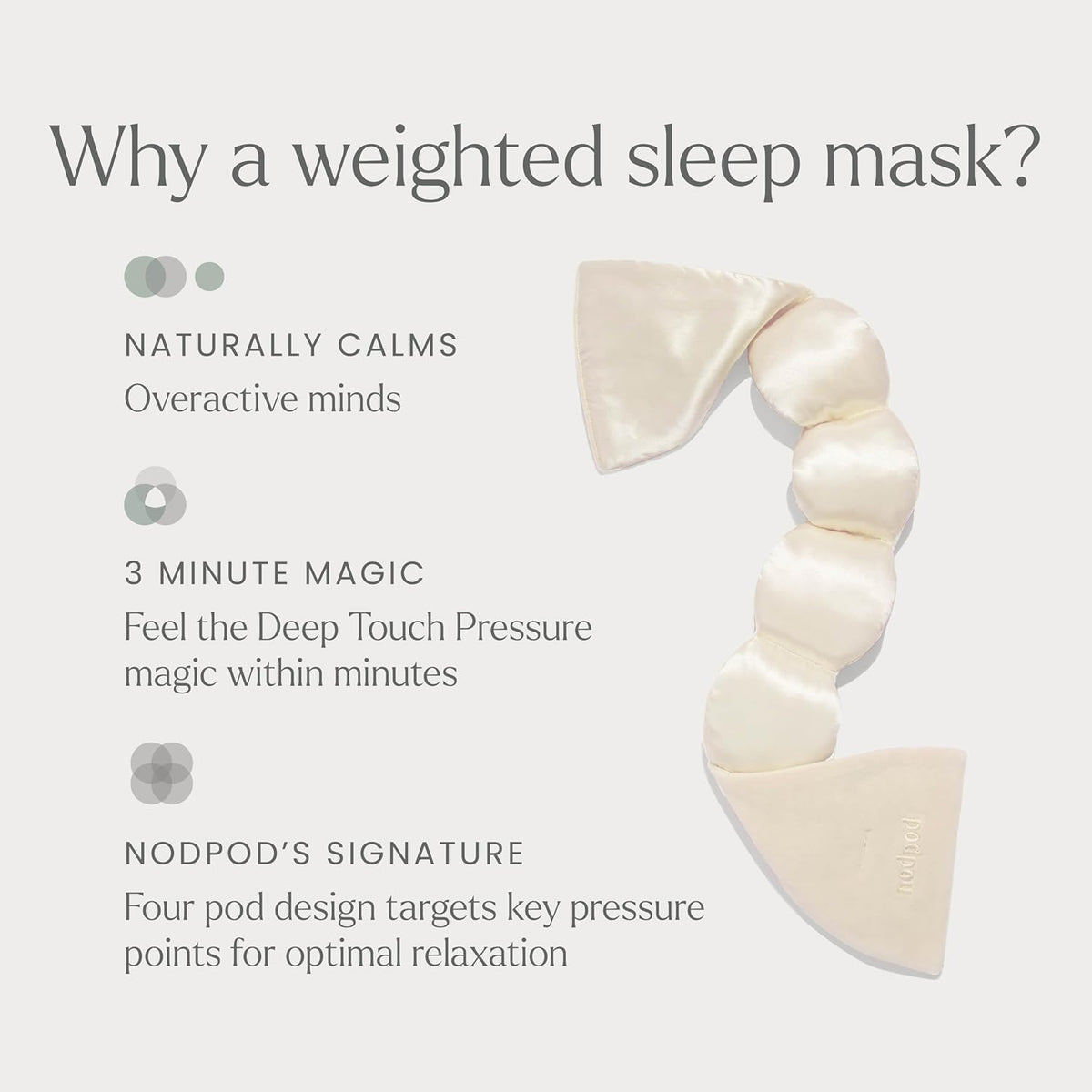 Nodpod mineralized silk weighted sleep eye mask in elegant pearl color