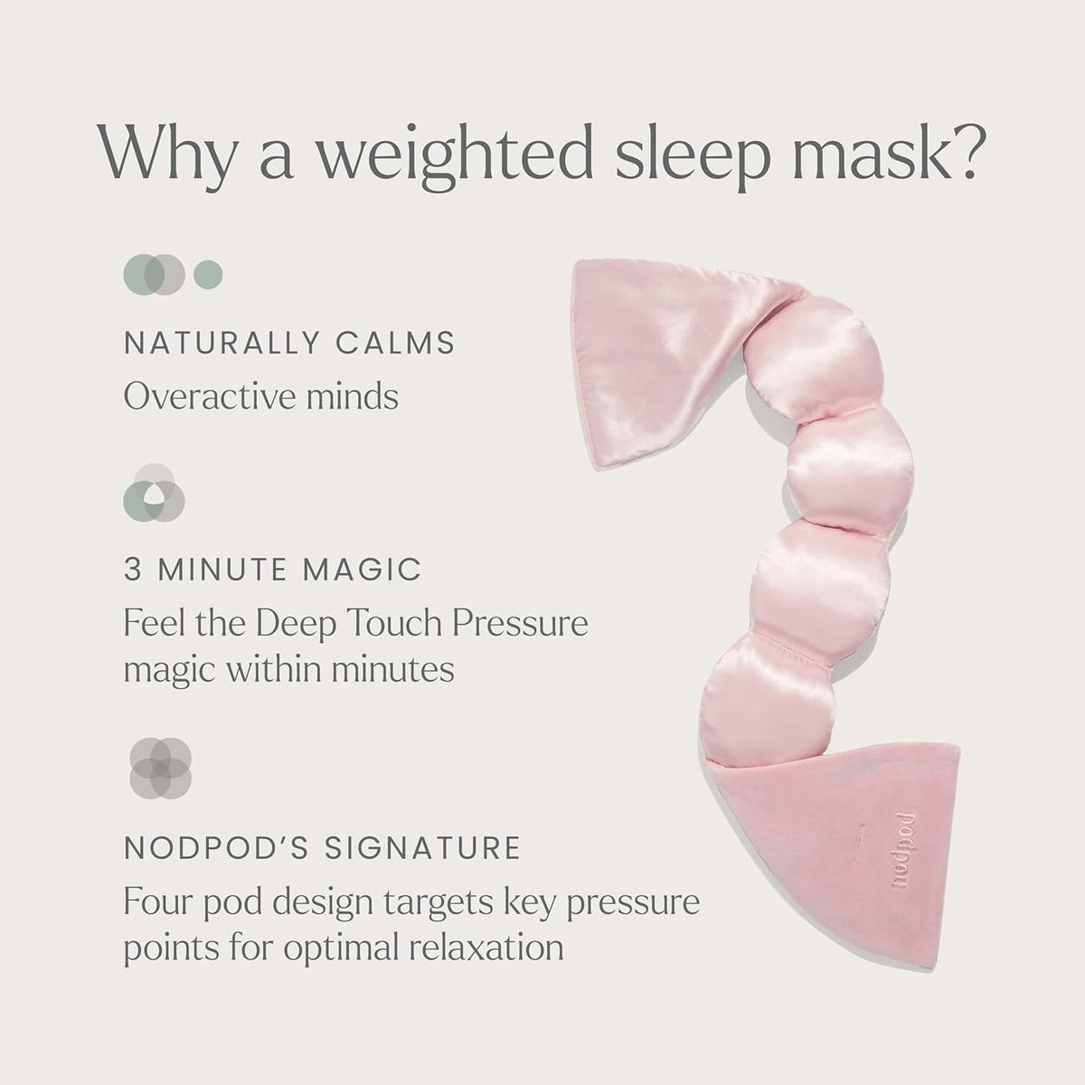 Nodpod mineralized silk weighted sleep mask in gentle petal pink laid flat