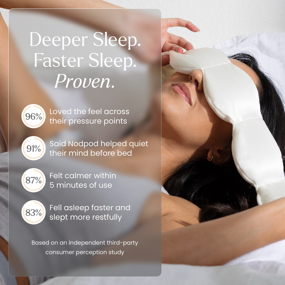 Nodpod mineralized silk weighted sleep mask in luminous pearl color, front view