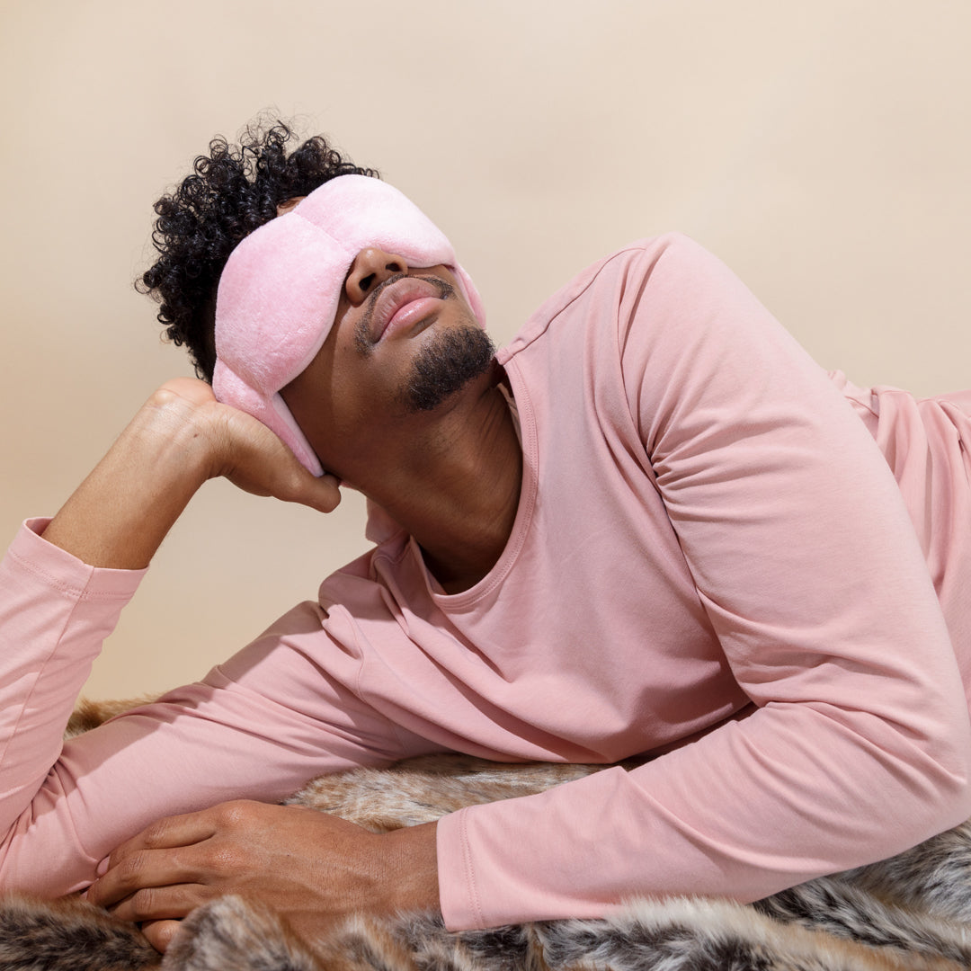 Nodpod weighted sleep mask, resting over closed eyes