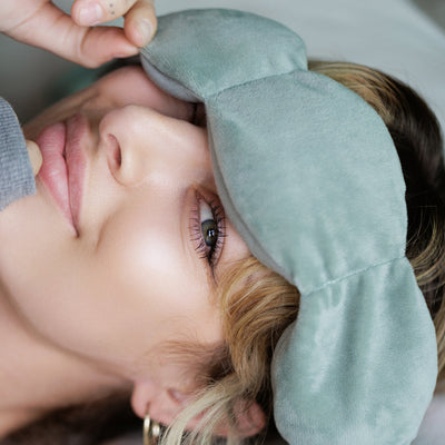 Nodpod weighted sleep mask, worn at bedtime