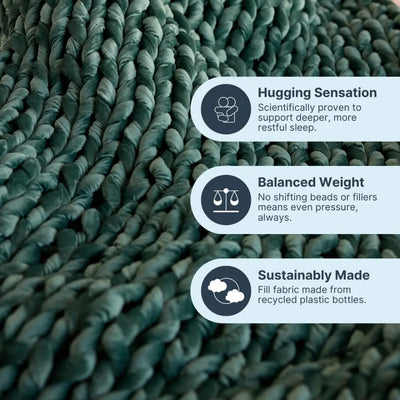 Nuzzie emerald velvet weighted blanket folded elegantly on living room couch