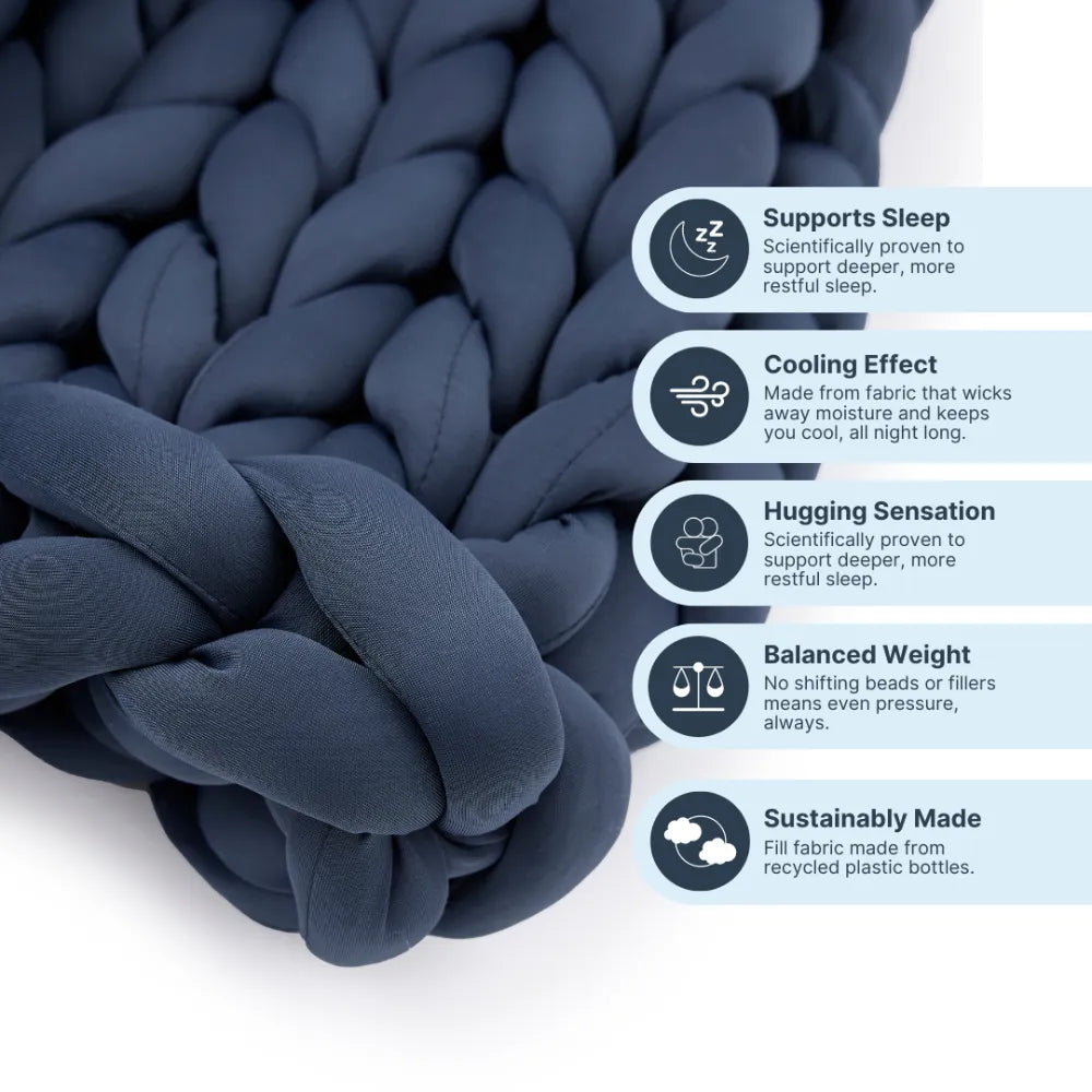 Nuzzie Ice Knit cooling weighted blanket in Pacific Blue