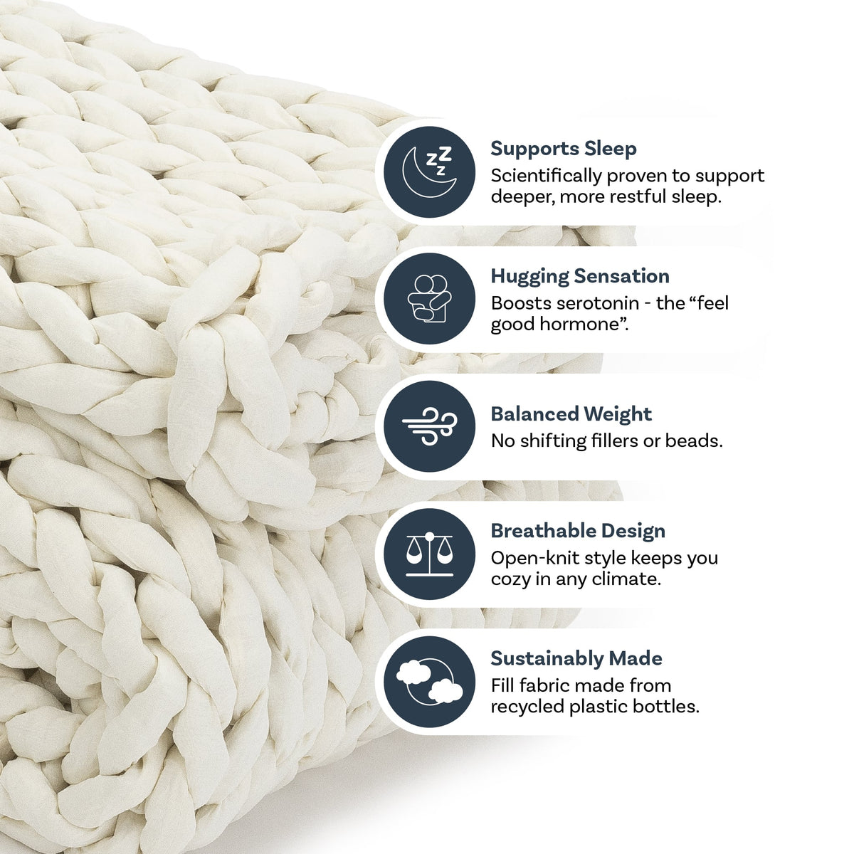 Nuzzie knit weighted blanket in Cream, features graphic