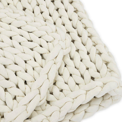 Nuzzie knit weighted blanket in Cream, close-up showing the soft texture