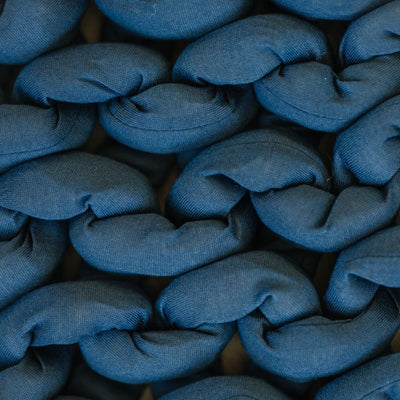 Nuzzie knit weighted blanket in Dusty Blue, close-up of the fabric