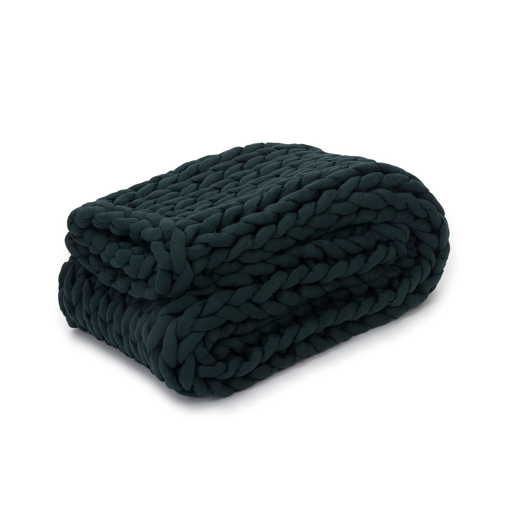 Nuzzie knit weighted blanket in Forest Green, folded