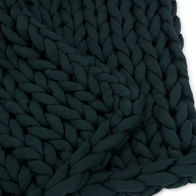 Nuzzie knit weighted blanket in Forest Green, close-up showing the soft knit