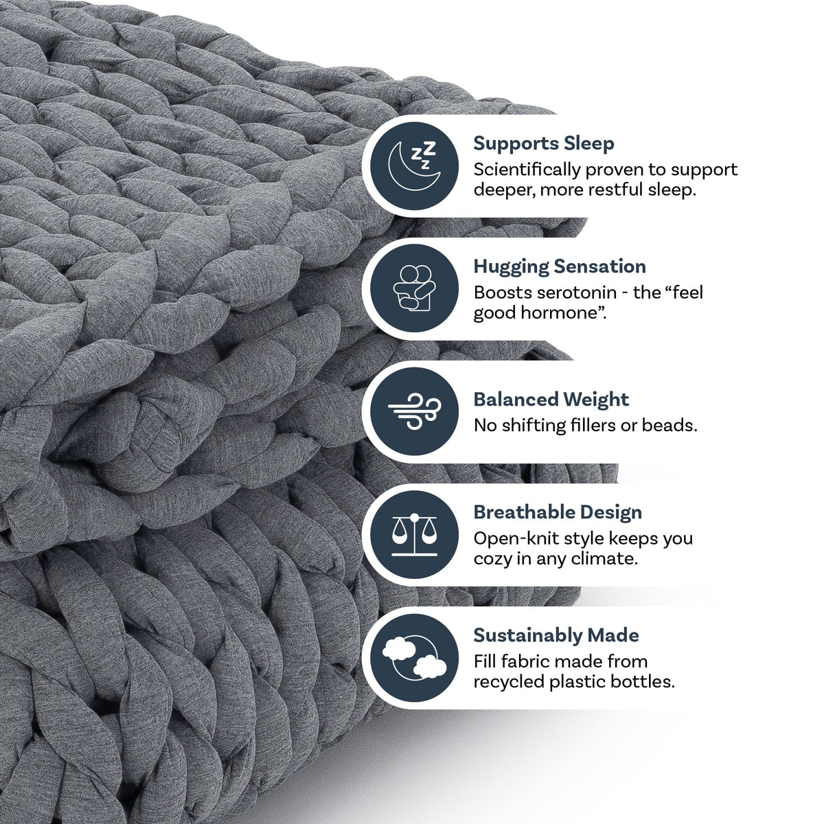 Graphic illustrating temperature-regulating airflow through Nuzzie open-knit loops