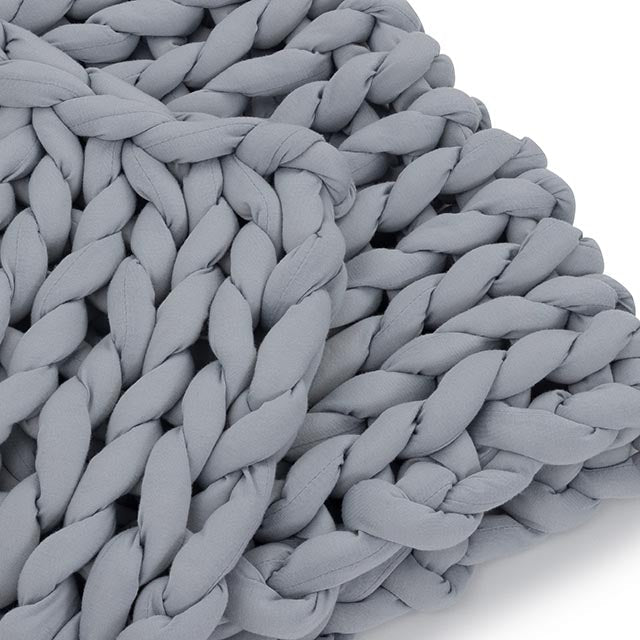 Nuzzie knit weighted blanket in Misty Grey, close-up of the fabric