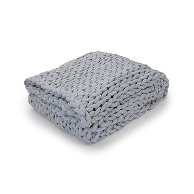 Nuzzie knit weighted blanket in Misty Grey, folded