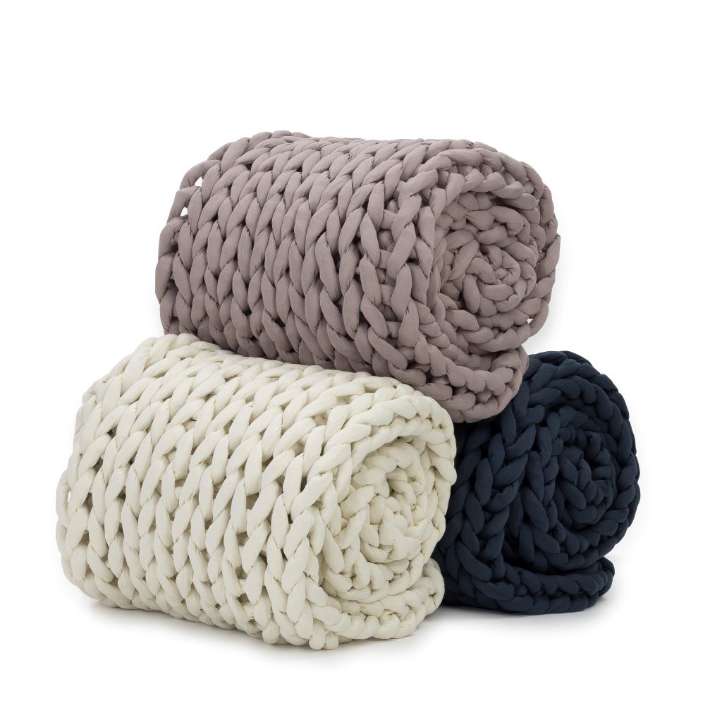 Nuzzie knit weighted blanket, rolled up
