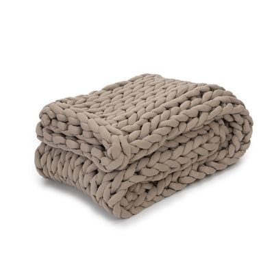 Nuzzie knit weighted blanket in Taupe, folded