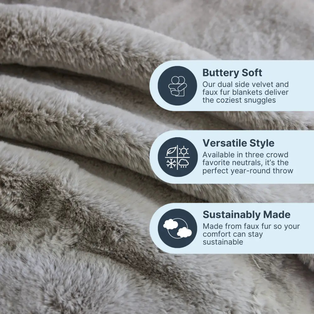 Nuzzie Snuggle Luxe earl grey chunky blanket draped across cozy bedroom bed