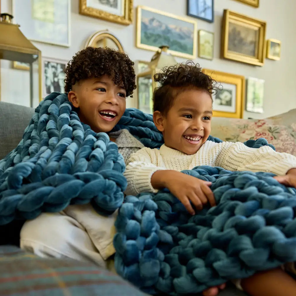 Nuzzie Velvet Weighted Blanket - Sapphire and Kids