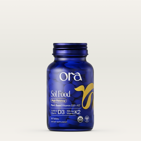 Ora Organic Sol Food high potency liquid vegan vitamin D3 and K2 supplement bottle
