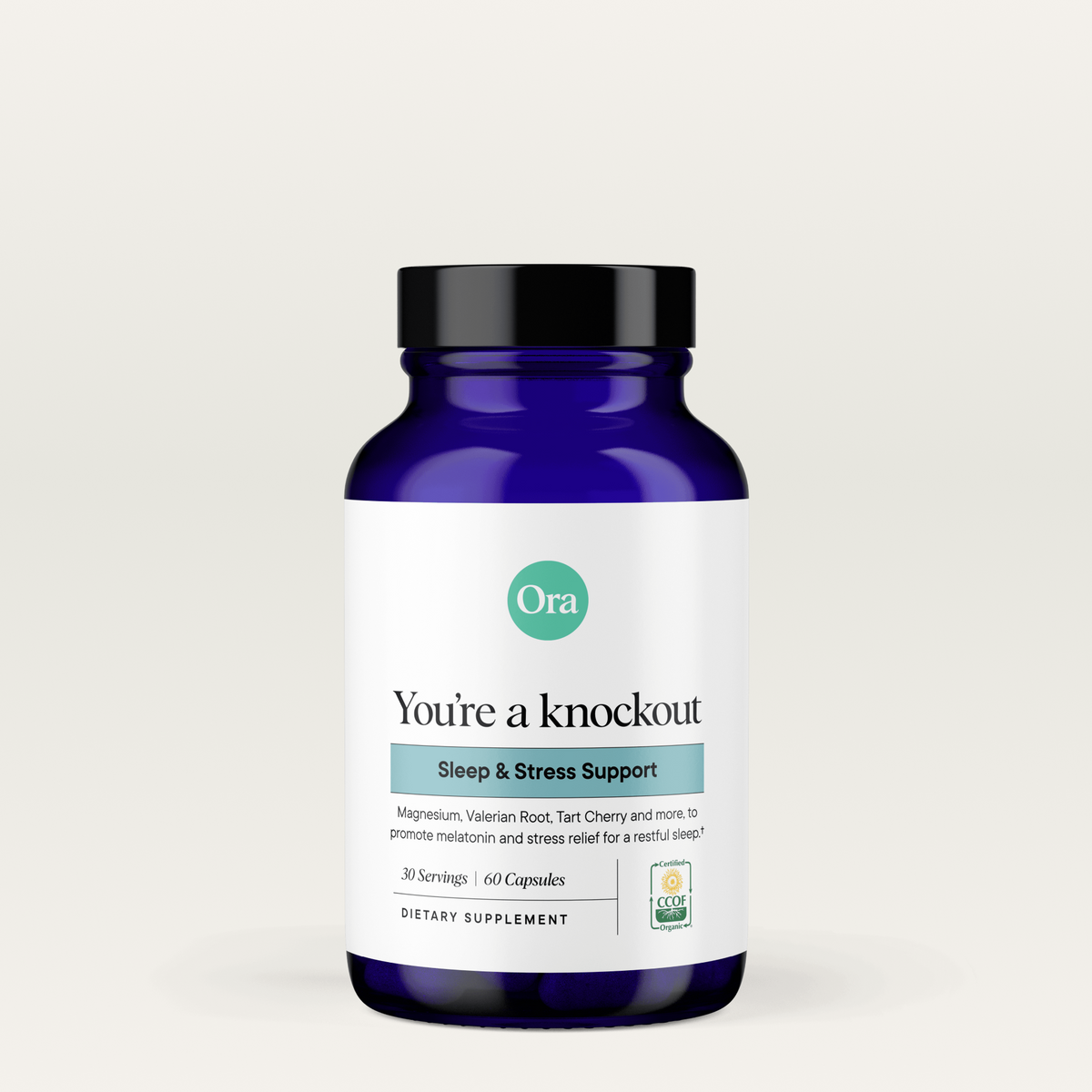 Ora Organic You're a Knockout natural herbal sleep and stress relief capsules bottle