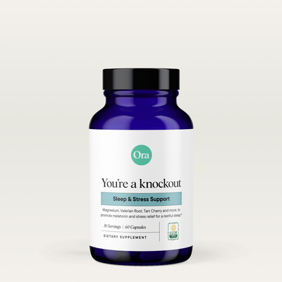Ora Organic You're a Knockout natural herbal sleep and stress relief capsules bottle