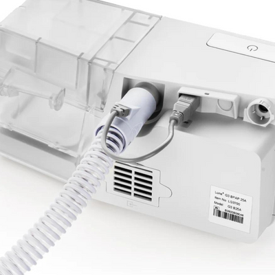 React Health heated breathing tube connected securely to Luna G3 series CPAP machine