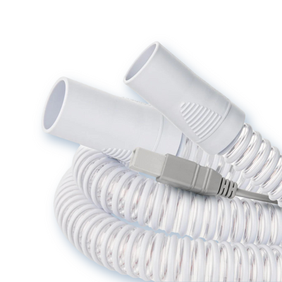 Close-up of electrical connectors and rubber cuffs on React Health Luna G3 heated CPAP hose