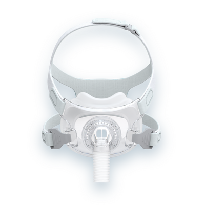 React Health Rio II full-face CPAP mask with silicone cushion and headgear, front view
