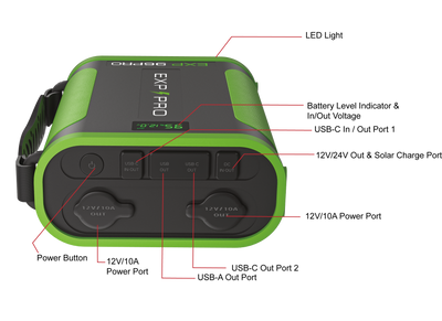 Rear view and durable casing of EXP96PRO APEX high-capacity CPAP travel battery