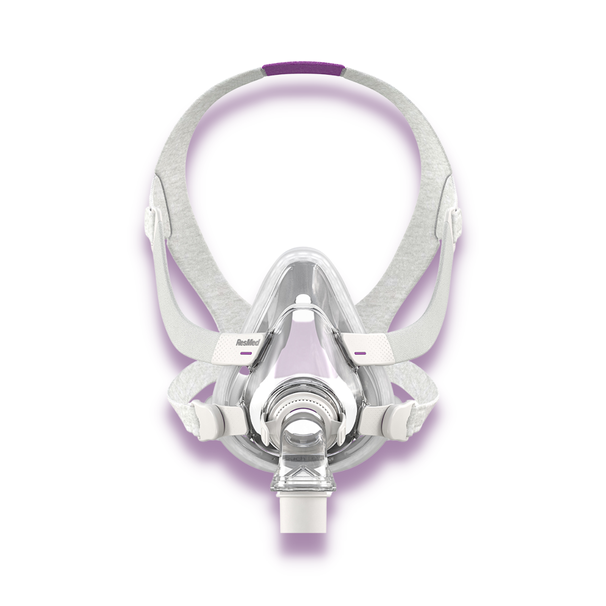 ResMed AirFit F20 For Her full-face CPAP mask with violet accents and plush headgear