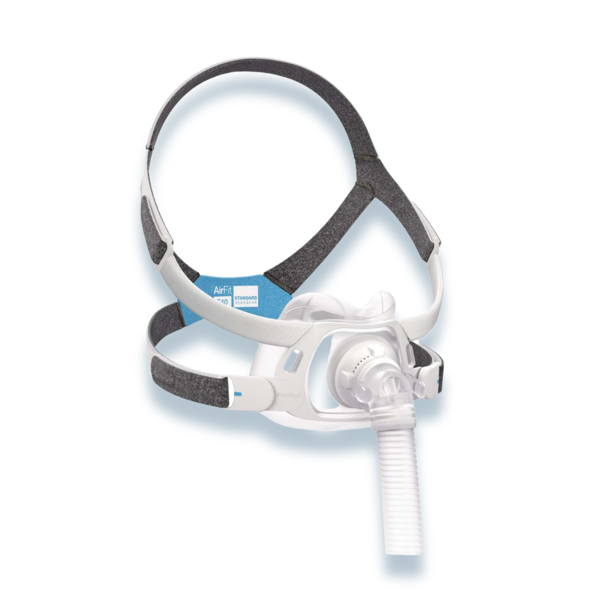 Side view of ResMed AirFit F40 minimal-contact full-face CPAP mask and flexible frame