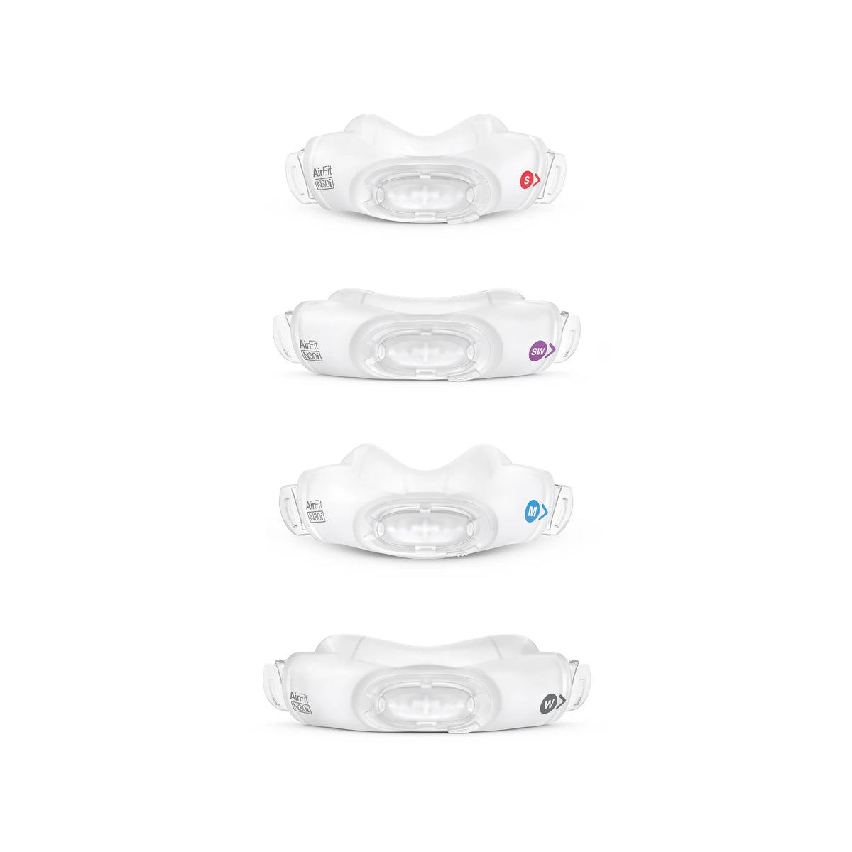 ResMed AirFit N30i nasal cradle replacement cushions displayed in all available sizes