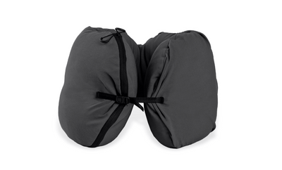 Side-by-side comparison of HEST Pro pillow shown in packed travel mode and open sleep mode