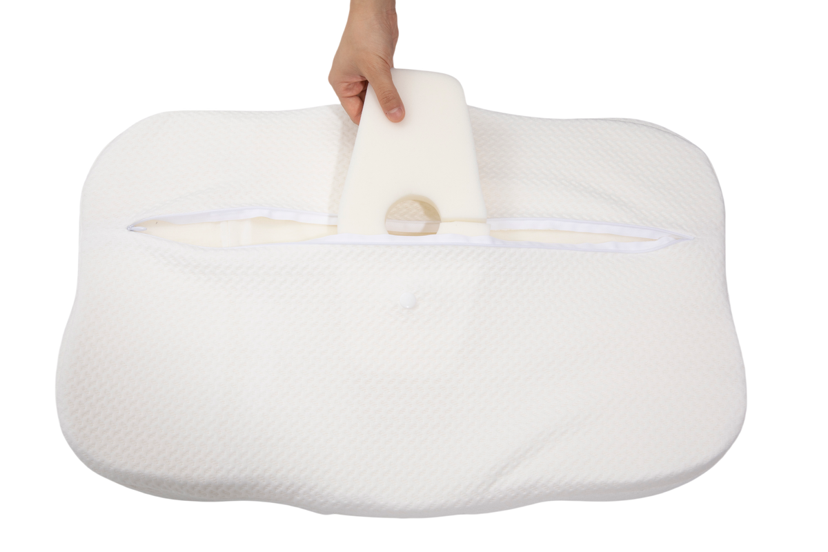 Removable contour foam inserts for adjusting loft height on Sleep Again cervical pillow