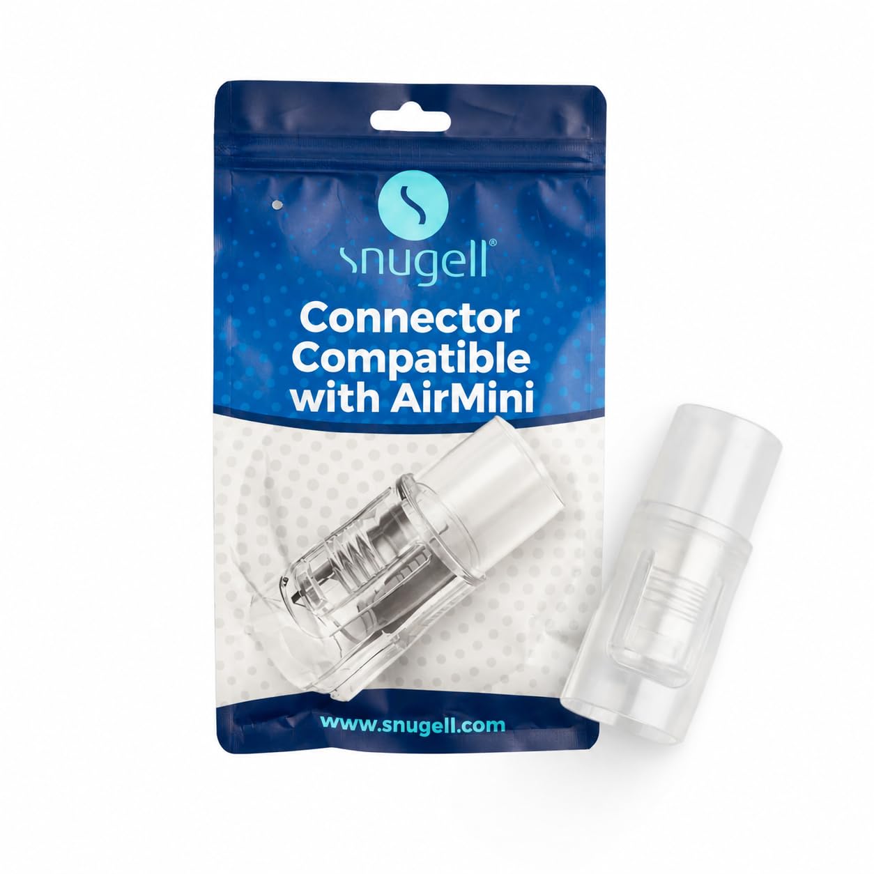 Snugell connector compatible with AirMini in clear packaging on a white background