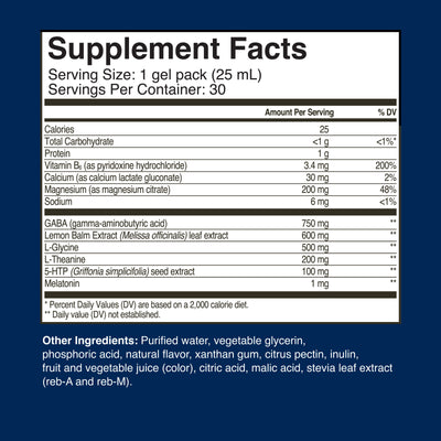 Supplement facts panel and active sleep botanicals list on HealthyCell REM Sleep MicroGel
