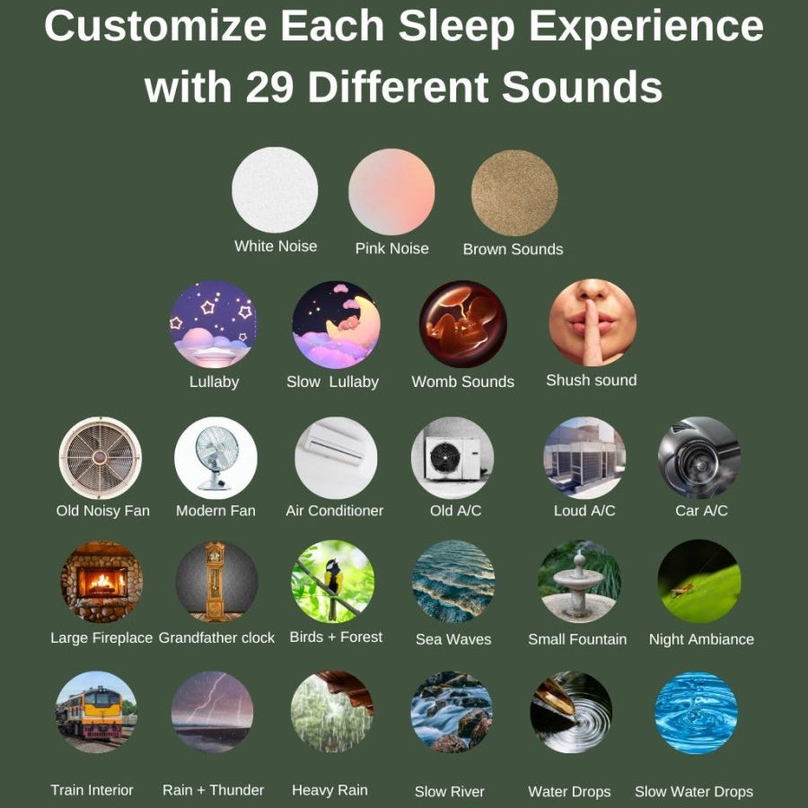 Sweet Zzz's White Noise Machine - Displaying 29 different sound options.