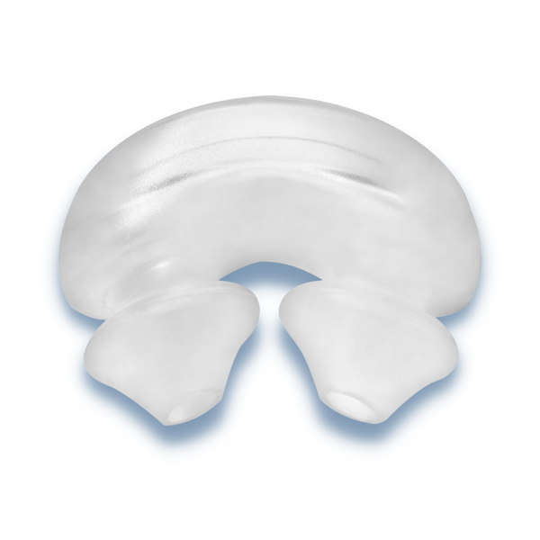 Top view of React Health Rio II nasal pillow cushion with dual-wall silicone seal