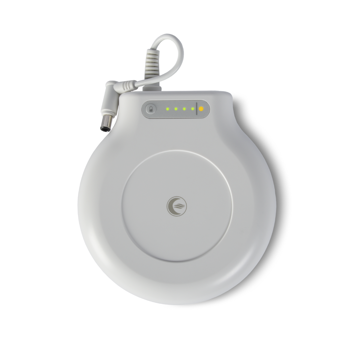 Top view of Transcend PowerAway battery showing power indicator lights and output port