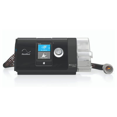 ResMed AirSense 10 AutoSet CPAP machine connected to ClimateLineAir heated tubing