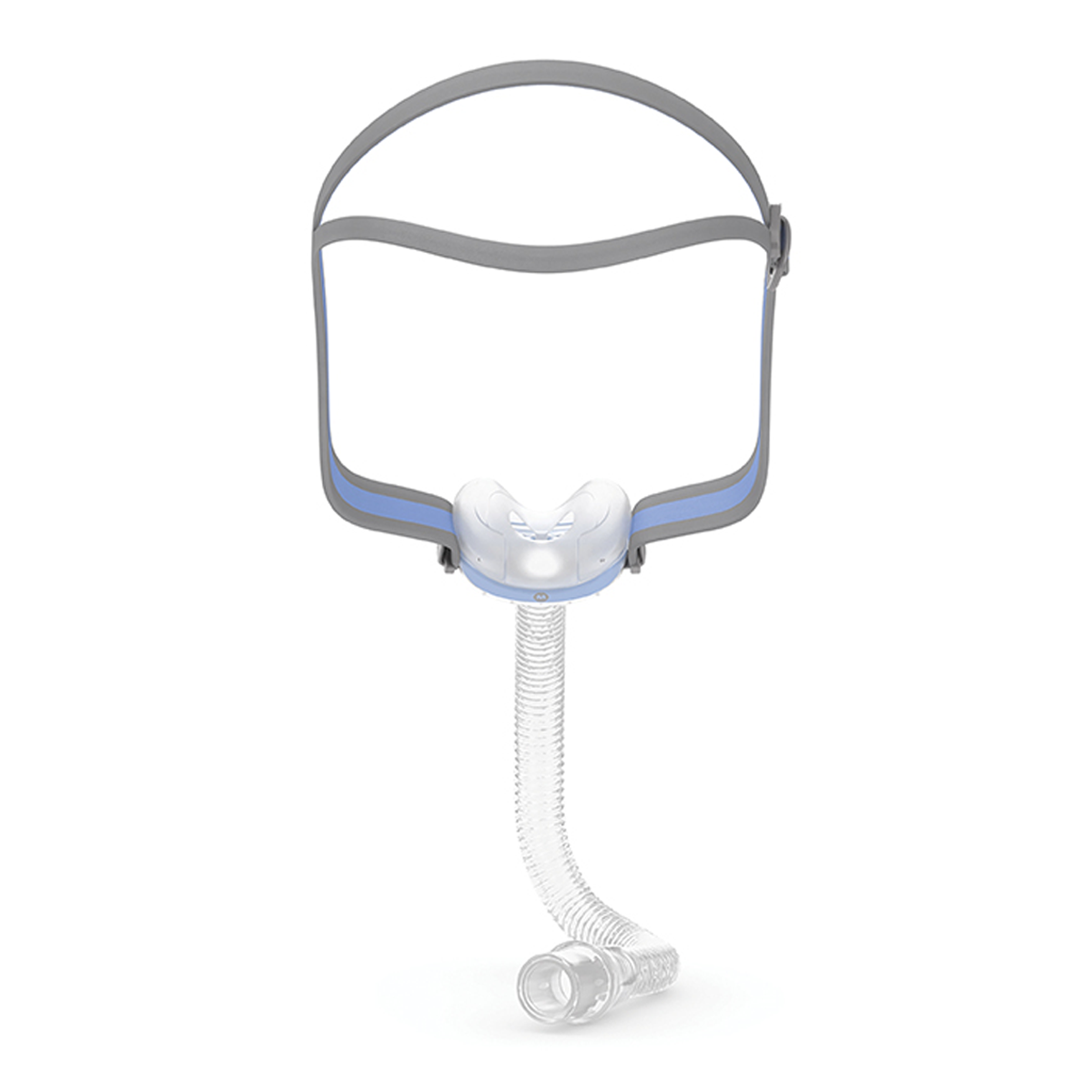 Angled view of ResMed AirFit N30 compact nasal CPAP mask and QuickFit elastic headgear