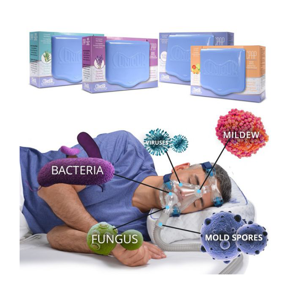 Contour citrus CPAP cleaning wipe dispensing from flip-top lid canister