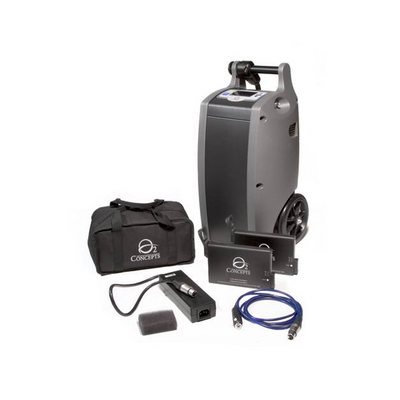 Dual battery slots and power access on O2 Concepts Oxlife Independence portable oxygen unit