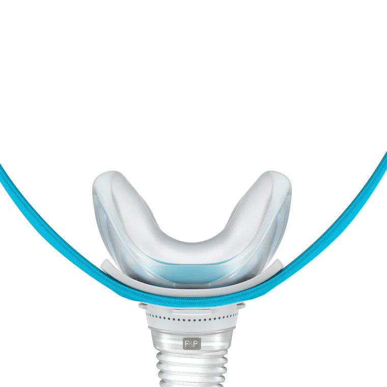 Top-down view of Fisher & Paykel Evora nasal CPAP mask and breathable CapFit headgear structure