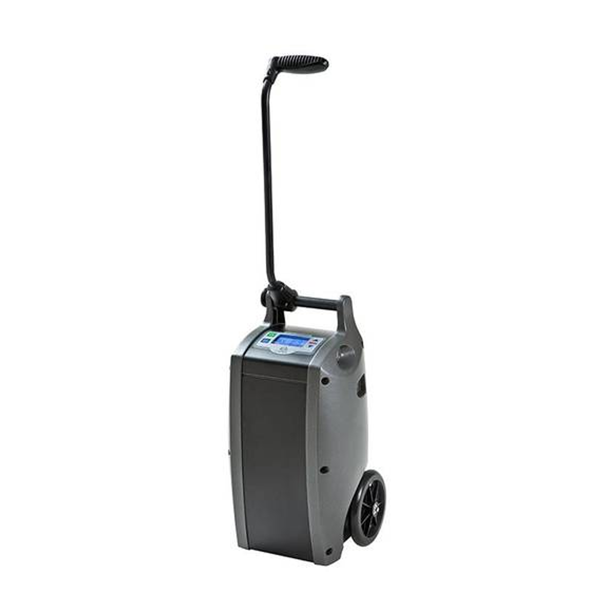 Integrated handle and durable wheels on O2 Concepts Oxlife Independence oxygen concentrator cart