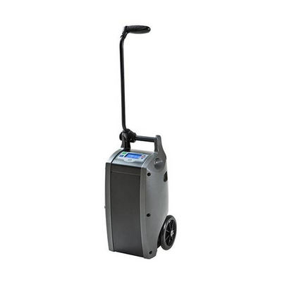 Integrated handle and durable wheels on O2 Concepts Oxlife Independence oxygen concentrator cart