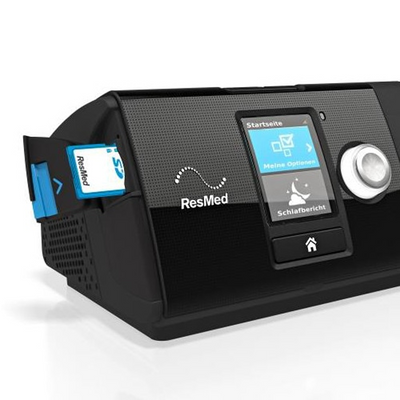 Rear view of refurbished ResMed AirSense 10 AutoSet CPAP machine showing air outlet and filter intake