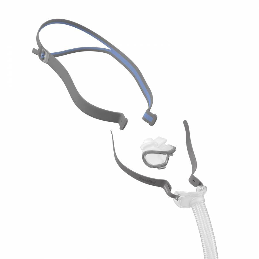 Resmed AirFit P10 nasal pillow CPAP mask, exploded view of parts