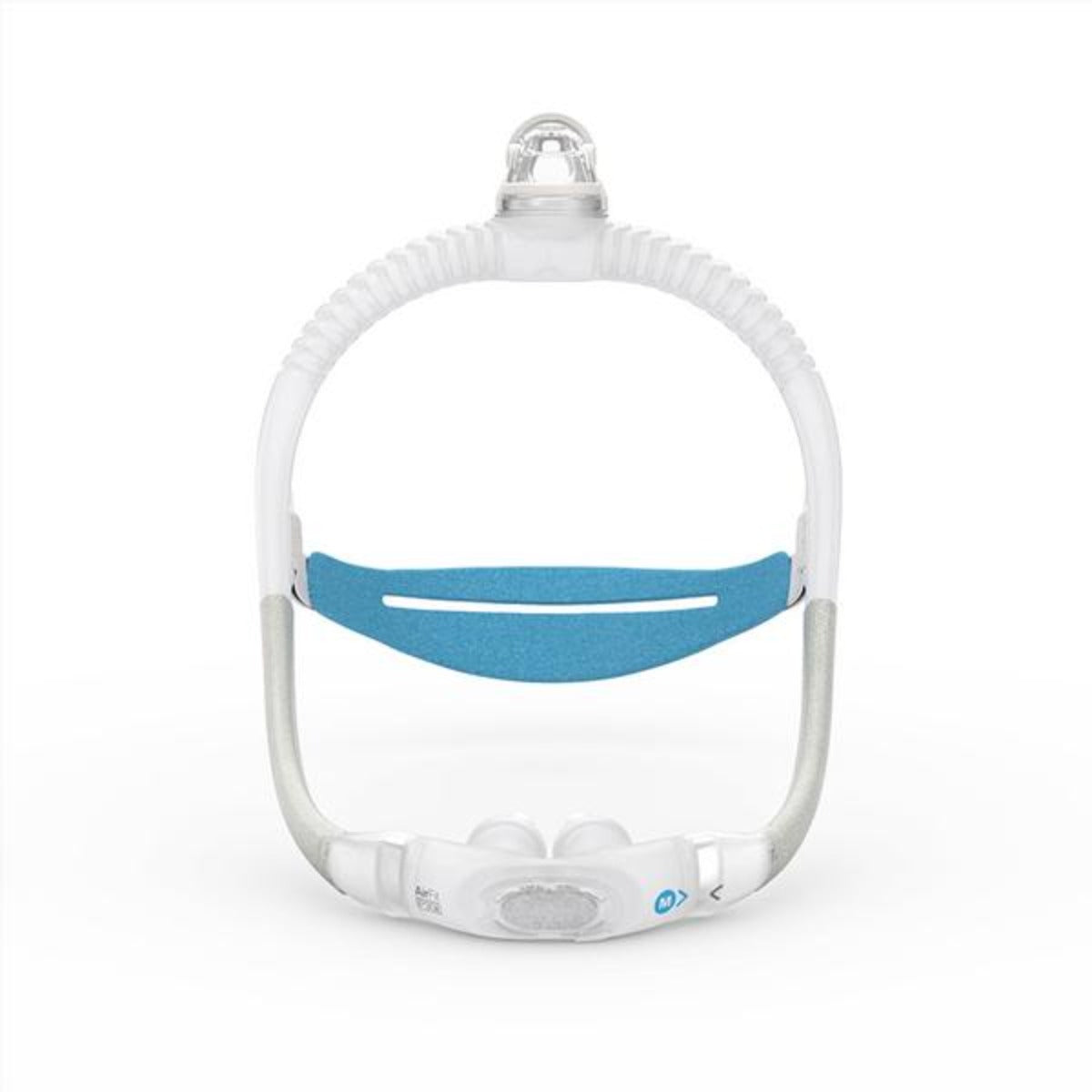 ResMed AirFit P30i nasal pillow CPAP mask starter pack with hollow frame and top-of-head connection, front view