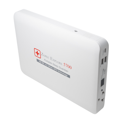 Front view of Zopec Explore 5700 portable CPAP battery power bank with digital display
