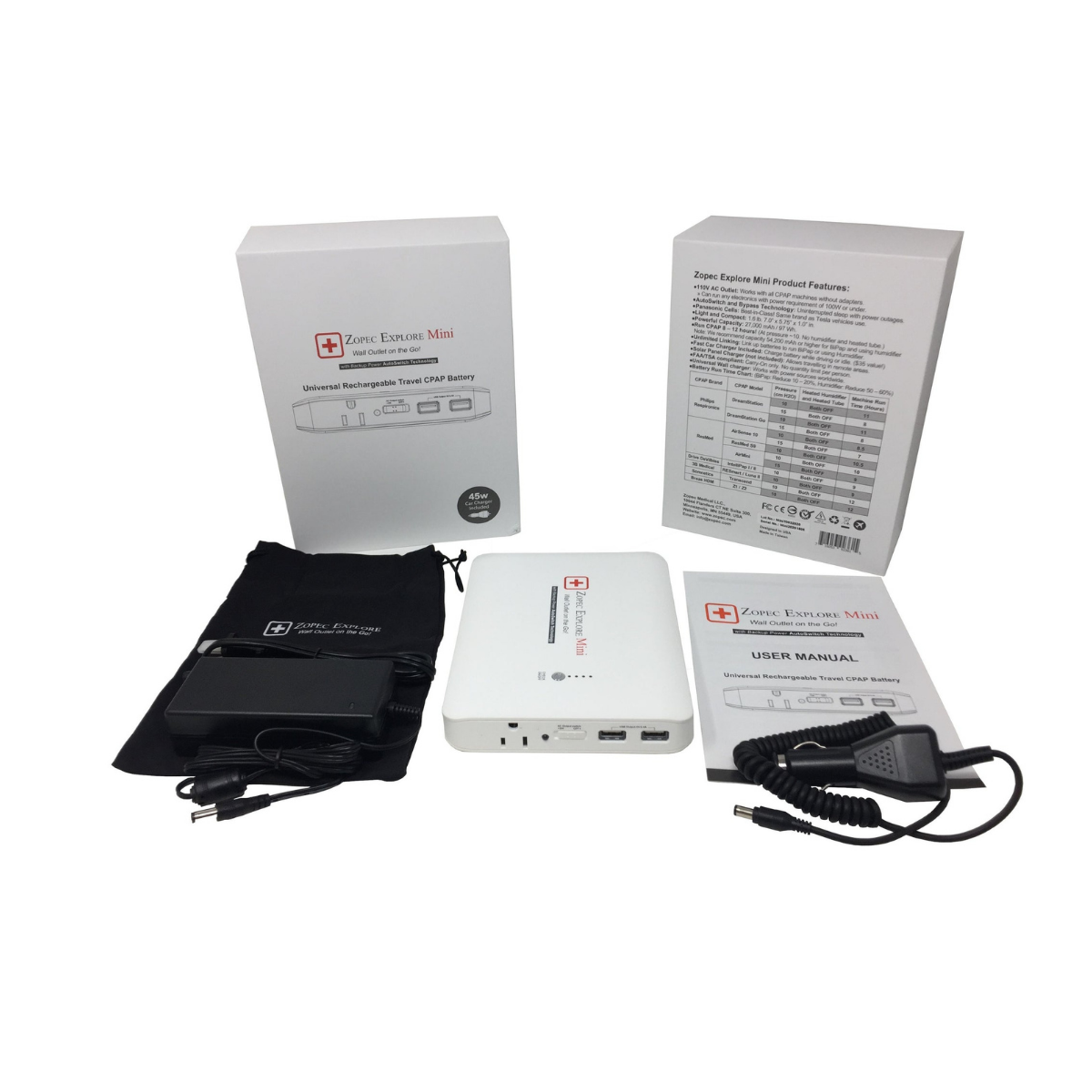 Durable aluminum casing and construction materials of Zopec Explore Mini CPAP power supply