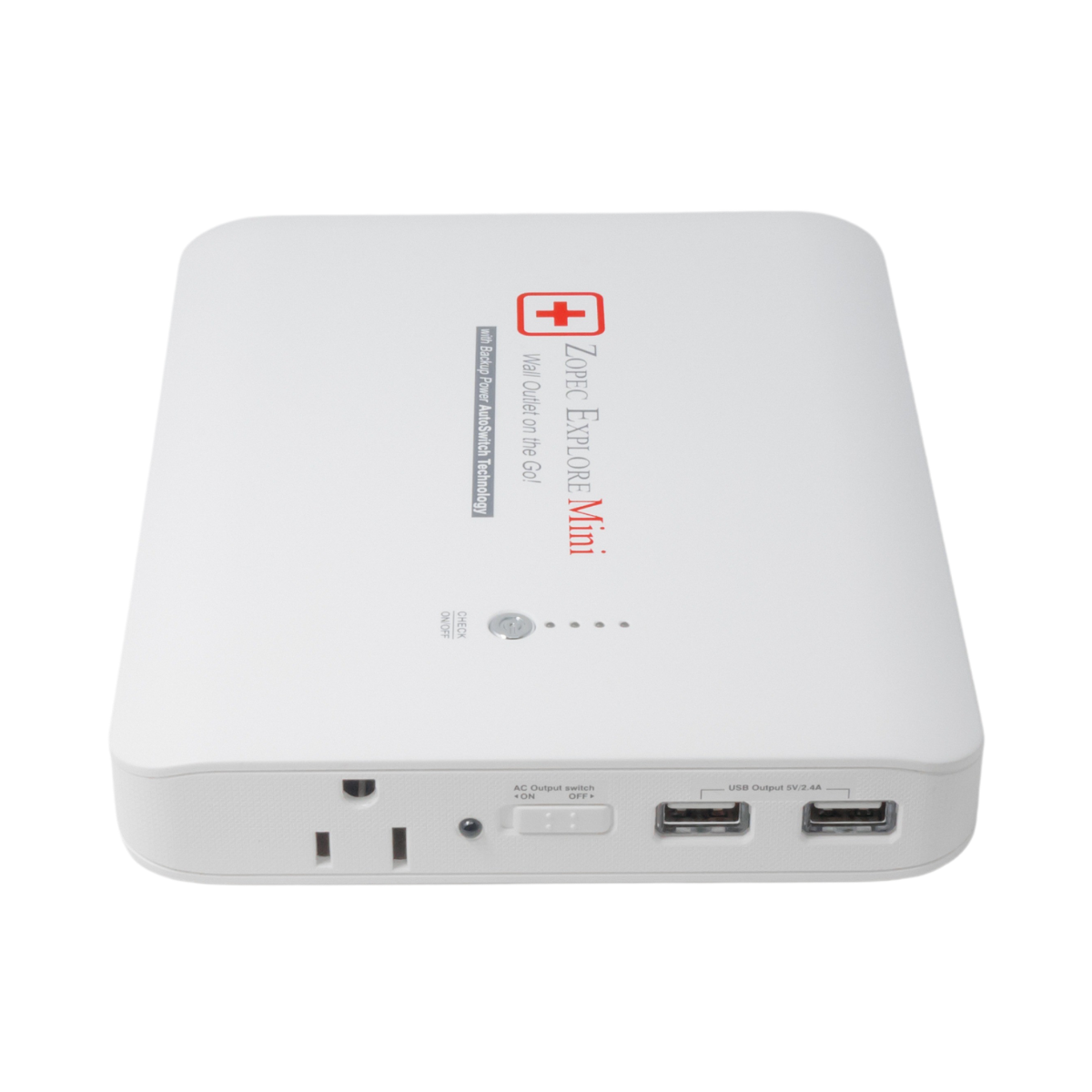 Input and output charging ports on Zopec Explore Mini CPAP backup battery pack